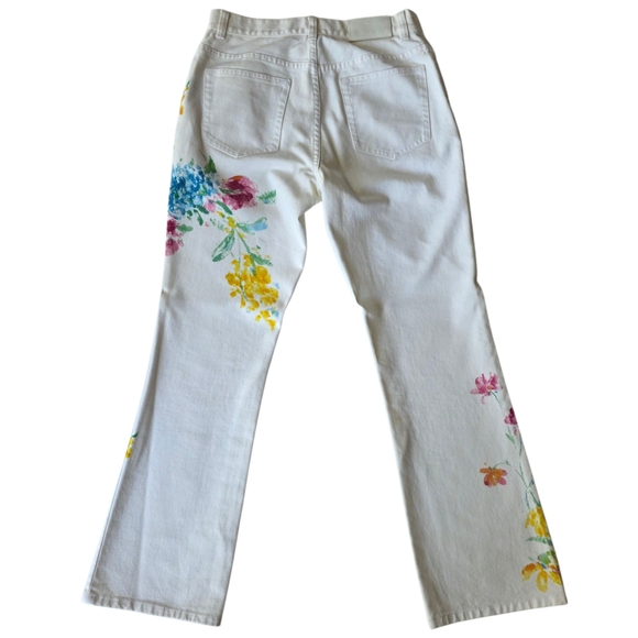 Vintage Lauren Jeans Co. Ralph Lauren Floral Paint Bootcut Jean White Women 2P - Picture 2 of 9